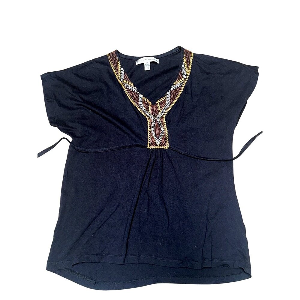 French Laundry Size Medium Black Cotton Tunic Top Embroidered Boho City Chic - Picture 11 of 11